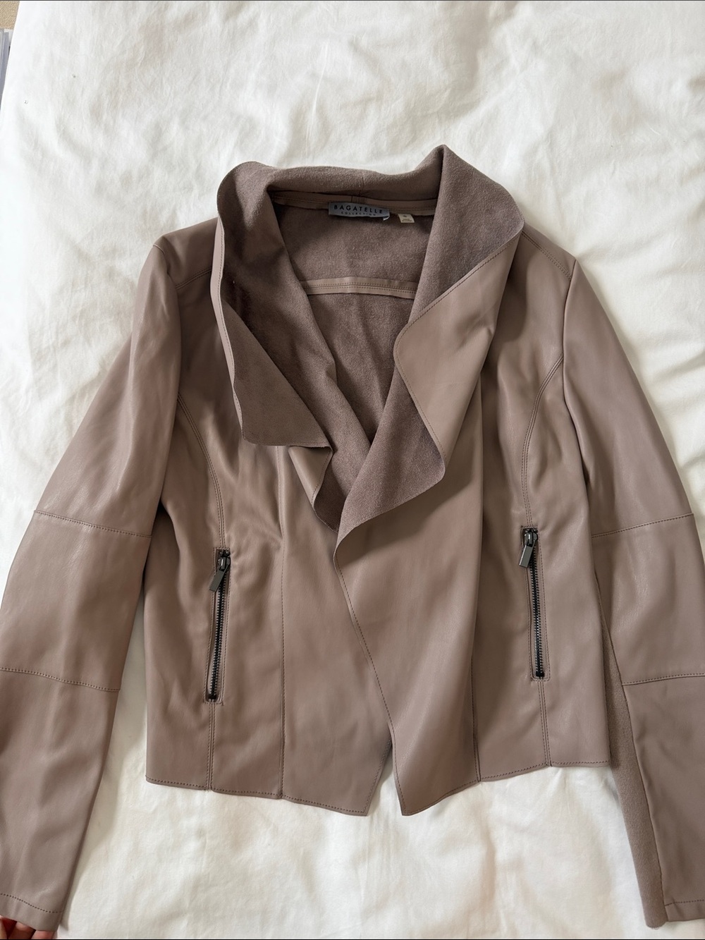 Vince Mauve-Taupe Leather Open Front Jacket